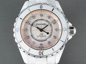 J12 Automatic White Ceramic Diamond Numerals Pink Mop Dial