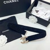 DOUBLE CC 30MM STRETCH BELT IN BLACK SUEDUE WITH GOLD CHAIN BUCKLE CRYSTAL DETAIL