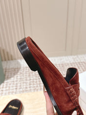 YSL 25S LOAFER MULE IN DARK BRICK RED SUEDE