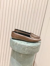 YSL 25S SAINT LAURENT POPPY BALLET FLATS IN TAUPE BROWN SILK