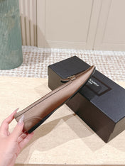 YSL 25S SAINT LAURENT POPPY BALLET FLATS IN TAUPE BROWN SILK