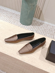 YSL 25S SAINT LAURENT POPPY BALLET FLATS IN TAUPE BROWN SILK