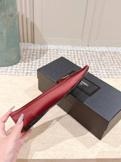 YSL 25S SAINT LAURENT POPPY BALLET FLATS IN VINTAGE RED SILK