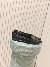 YSL 25S SAINT LAURENT POPPY BALLET FLATS IN BLACK GLOSSY CALFSKIN