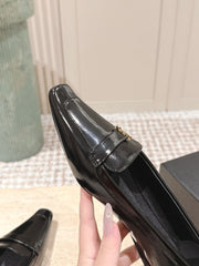 YSL 25S SAINT LAURENT POPPY BALLET FLATS IN BLACK GLOSSY CALFSKIN