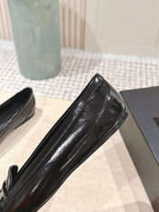 YSL 25S SAINT LAURENT POPPY BALLET FLATS IN BLACK GLOSSY CALFSKIN