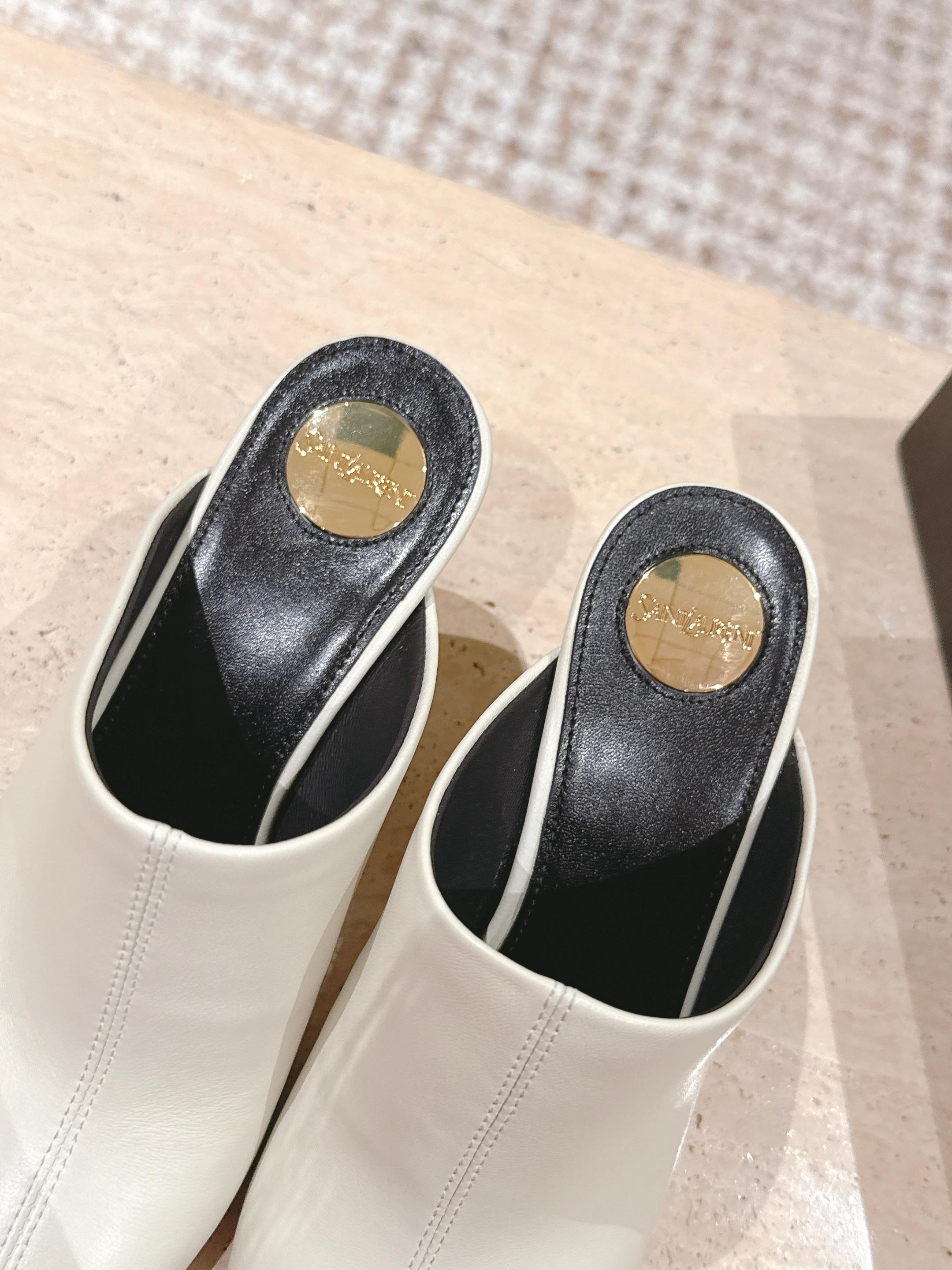 YSL 25S JILL MULES IN IVORY SMOOTH CALFSKIN