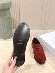 YSL 25S SAINT LAURENT LOAFERS IN DARK BRICK RED SUEDE WITH SMALL LOGO