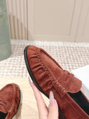 YSL 25S SAINT LAURENT LOAFERS IN DARK BRICK RED SUEDE WITH SMALL LOGO