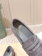 YSL 25S SAINT LAURENT LOAFERS IN GRAY SUEDE WITH SMALL LOGO