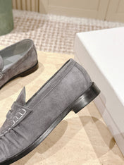 YSL 25S SAINT LAURENT LOAFERS IN GRAY SUEDE WITH SMALL LOGO