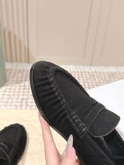YSL 25S SAINT LAURENT LOAFERS IN BLACK SUEDE WITH SMALL LOGO