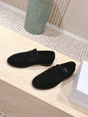 YSL 25S SAINT LAURENT LOAFERS IN BLACK SUEDE WITH SMALL LOGO