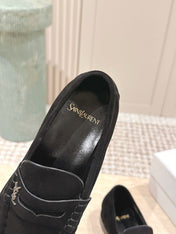 YSL 25S SAINT LAURENT LOAFERS IN BLACK SUEDE WITH SMALL LOGO