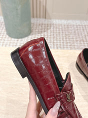 YSL 25S SAINT LAURENT LOAFERS IN DARK RED GLOSSY CALFSKIN WITH SMALL LOGO