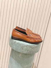 YSL 25S SAINT LAURENT LOAFERS IN BURNT ORANGE CALFSKIN WITH SMALL LOGO