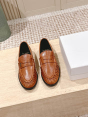 YSL 25S SAINT LAURENT LOAFERS IN BURNT ORANGE CALFSKIN WITH SMALL LOGO
