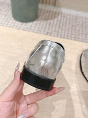 YSL 25S SAINT LAURENT LOAFERS IN SILVER CALFSKIN WITH SMALL LOGO