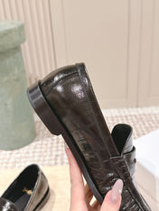 YSL 25S SAINT LAURENT LOAFERS IN BLACK GLOSSY CALFSKIN WITH SMALL LOGO