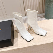 ALAIA 26S HEELED BOOTS 90 MM IN WHITE CALFSKIN
