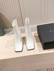 ALAIA 26S HEELED BOOTS 90 MM IN WHITE CALFSKIN