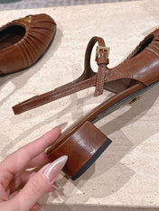 PRADA 26S SLINGBACK SANDALS 40MM IN CARAMEL BROWN CALFSKIN WITH LOGO