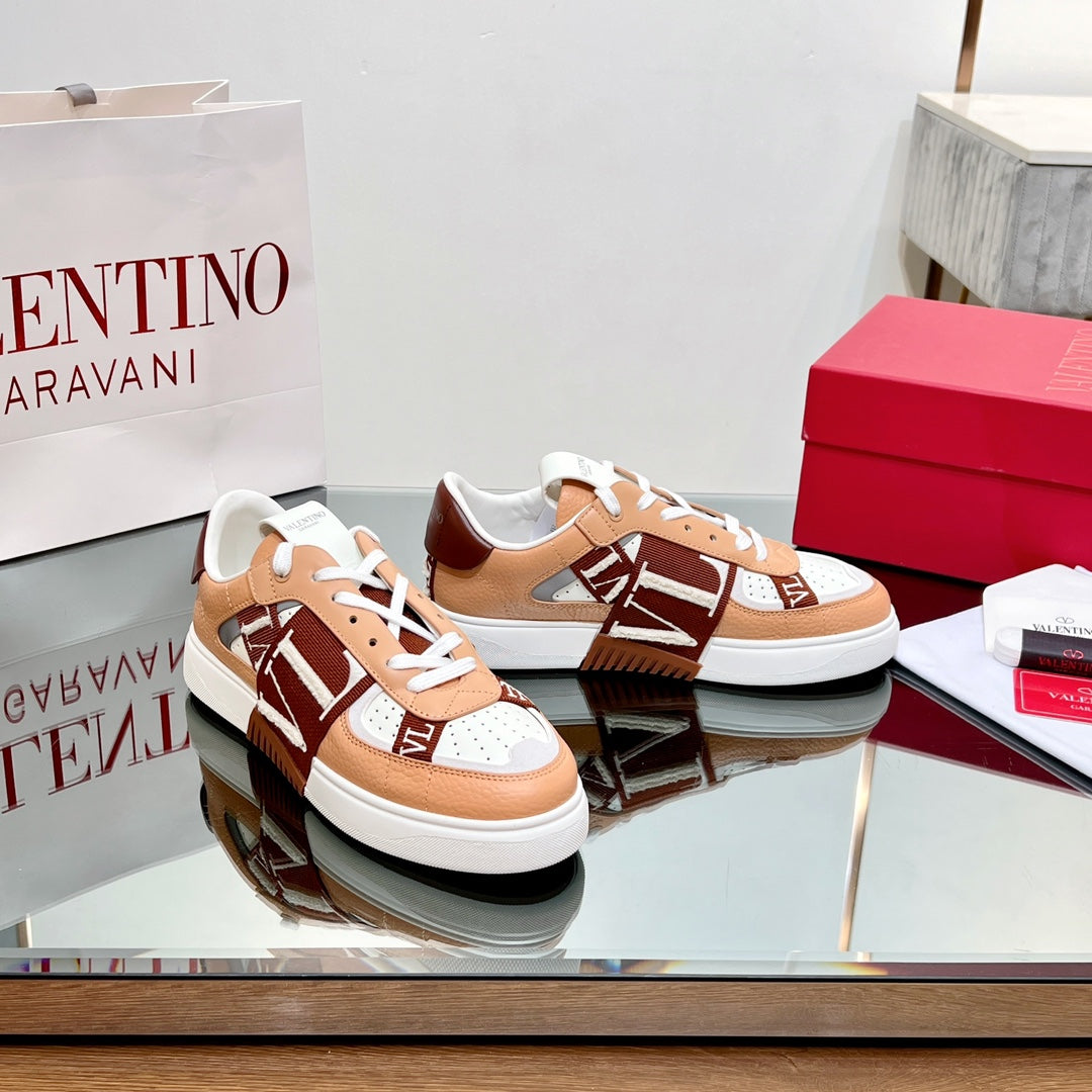 VALENTINO 25S GARAVANI VL7N SNEAKERS IN WHITE MIX LIGHT ORANGE LAMBSKIN