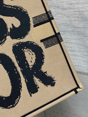 LARGE BOOK TOTE 42 BEIGE AND BLACK MISS DIOR GRAFFITI EMBROIDERY