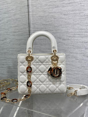 SMALL 20 LADY BAG IN WHITE MACROCANNAGE LAMBSKIN WITH GOLD HARDWARE