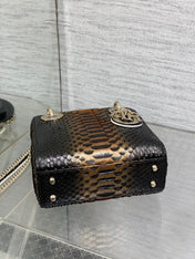 MINI 17 LADY BAG IN BLACK MIX COFFEE BROWN SNAKESKIN PATTERN LAMBSKIN