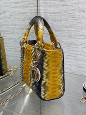 MINI 17 LADY BAG IN SUN FLOWER MIX BLACK SNAKESKIN PATTERN LAMBSKIN