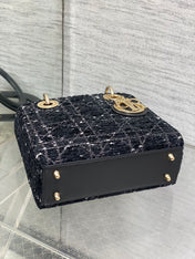 MINI 20 LADY BAG IN BLACK MIX WHITE CANNAGE TWEED WITH GOLD HARDWARE