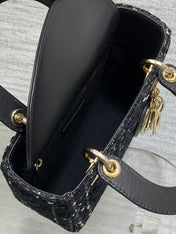 MINI 20 LADY BAG IN BLACK MIX WHITE CANNAGE TWEED WITH GOLD HARDWARE