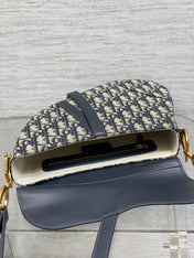 DIOR 25S MEDIUM SOFT SADDLE BAG 25 IN BLUE DIOR OBLIQUE JACQUARD AND SMOOTH CALFSKIN