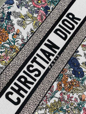 DIOR 25S LUCKY MEDIUM BOOK TOTE 36 IN MULTICOLOR COTTON FLOWERS CALENDAR ALLOVER EMBROIDERY