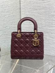 DIOR 25S MEDIUM LADY BAG 24 IN BURGUNDY CALFSKIN GOLD HARDWRE