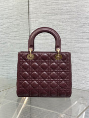 DIOR 25S MEDIUM LADY BAG 24 IN BURGUNDY CALFSKIN GOLD HARDWARE