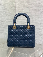 DIOR 25S MEDIUM LADY BAG 24 IN DEEP OCEAN BLUE CALFSKIN GOLD HARDWRE