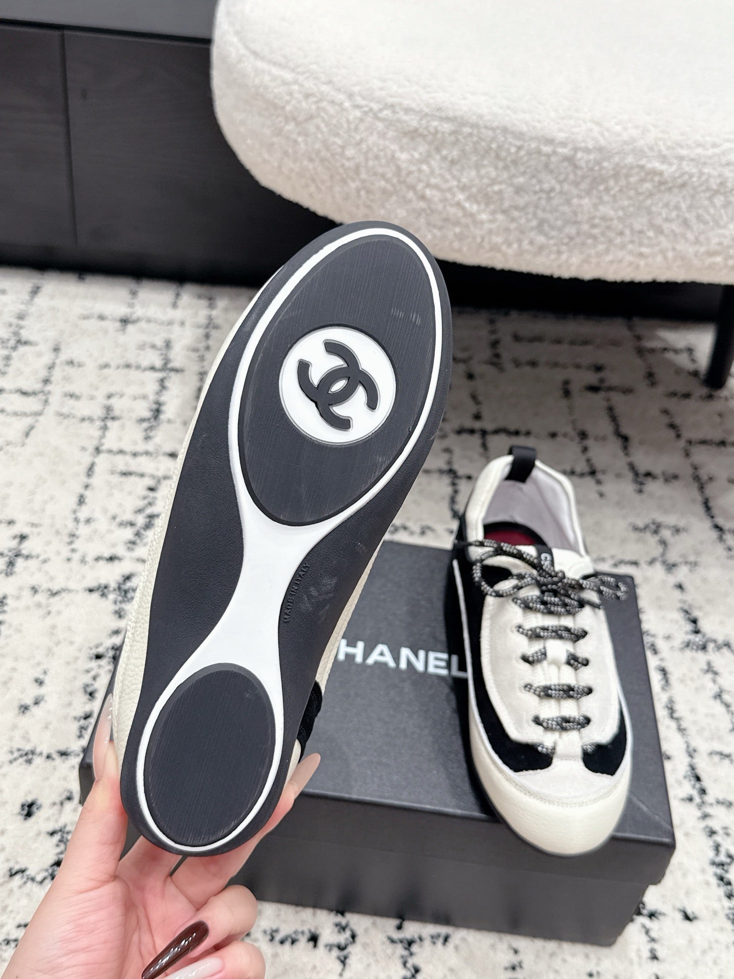CHANEL 26S LACE-UP SNEAKERS IN WHITE SUEDE AND LAMBSKIN