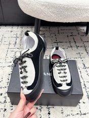 CHANEL 26S LACE-UP SNEAKERS IN WHITE MIX BLACK SUEDE AND LAMBSKIN