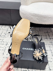 CHANEL 26S SLINGBACK SANDALS 75 MM IN BLACK PATENT CALFSKIN