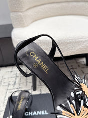 CHANEL 26S SLINGBACK SANDALS 75 MM IN BLACK PATENT CALFSKIN