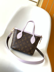 LV 25S NEVERFULL BANDOULIÈRE INSIDE OUT BB 24 IN LIGHT PURPLE AND BROWN CALFSKIN