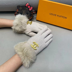 GLOVES IN PARCHMENT BEIGE WOOL AND RABBIT FUR 417169