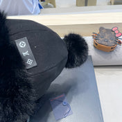 BEANIE HAT IN BLACK FLEECE AND WOOL 424308