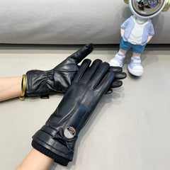 GLOVES ATTACHED BOW IN BLACK LAMBSKIN AND WOOL 429202
