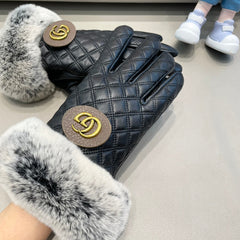 TOUCHSCREEN GLOVES IN BLACK LAMBSKIN AND RABBIT FUR 429210