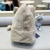 BEANIE HAT IN COSMIC LATTE BEIGE  WOOL AND LAMB FUR 435073