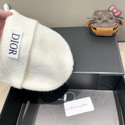 KNITTED BEANIE HAT IN WHITE WOOL AND RABBIT FUR 439676