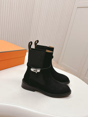KELLY BUCKLE SHORT BOOTS IN BLACK SUEDE